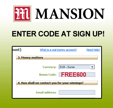 Mansion Poker Bonus Code